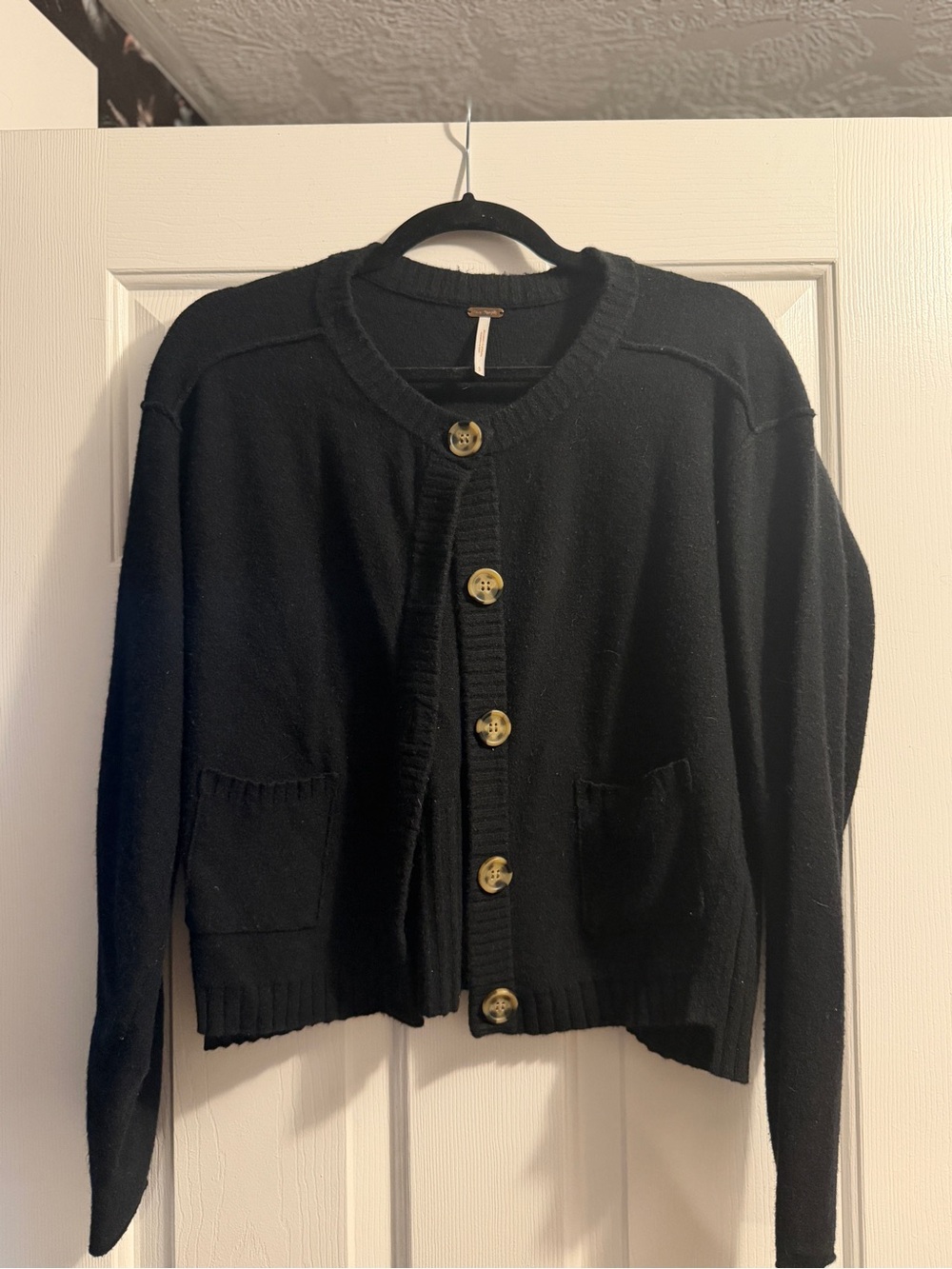 Free People Black Button-Front Cropped Cardigan